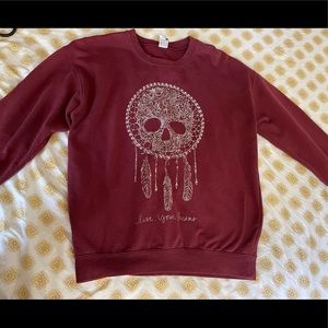 Long sleeve sweater, wine color, graphic, small, PacSun
